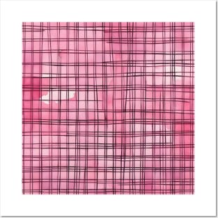 Geometric Grid Pattern, handdrawn, pink and black Posters and Art